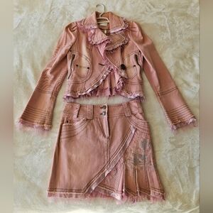 Retro Western Pink Women's Skirt and Jacket Demi-Set